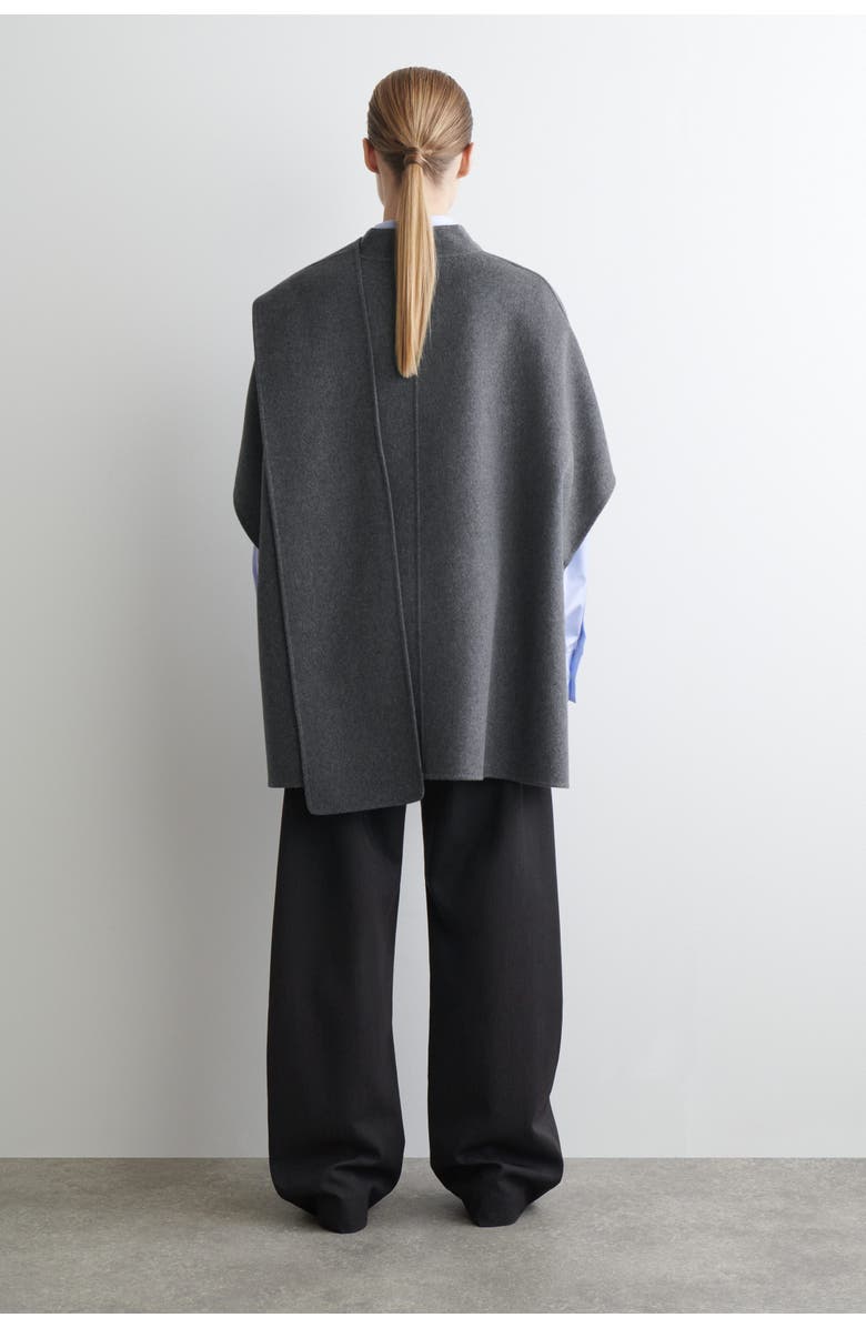 COS Double-faced Merino Wool Scarf Cape, Alternate, color, Gray