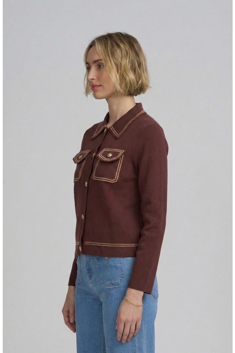 Fine Gauge Western Cardigan, Alternate, color, RUSSET/IVORY