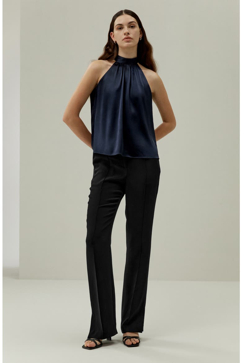 Women's Minimalistic Allure Silk Halter Top, Alternate, color, Navy Blue