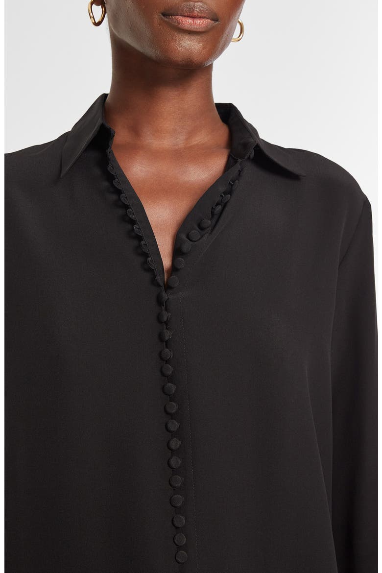 Helek Covered Button Silk Shirt, Alternate, color, BLACK