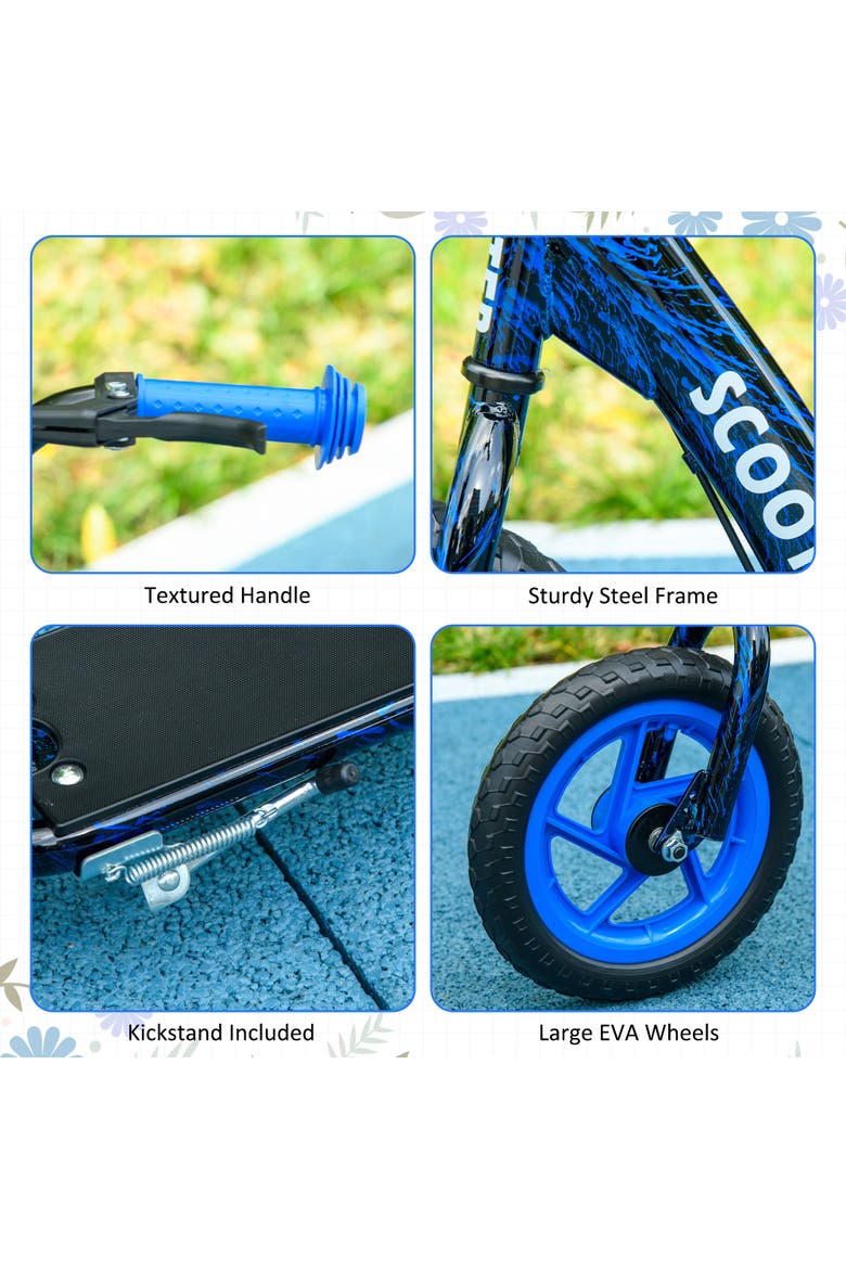 Kids Kick Scooter, Big Wheel Scooter with Adjustable Handlebar, Rear Brake, Kickstand, Non-slip Footplate, 12" EVA Wheels, for 6-12 Years, Green, Alternate, color, Blue