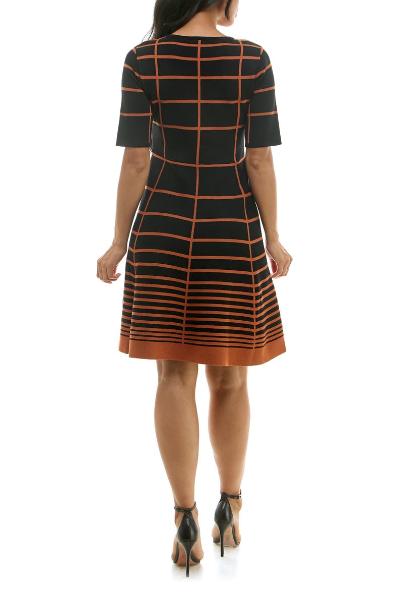 Elbow Sleeve Fit & Flare Sweater Dress, Alternate, color, BLACK/ SIENNA