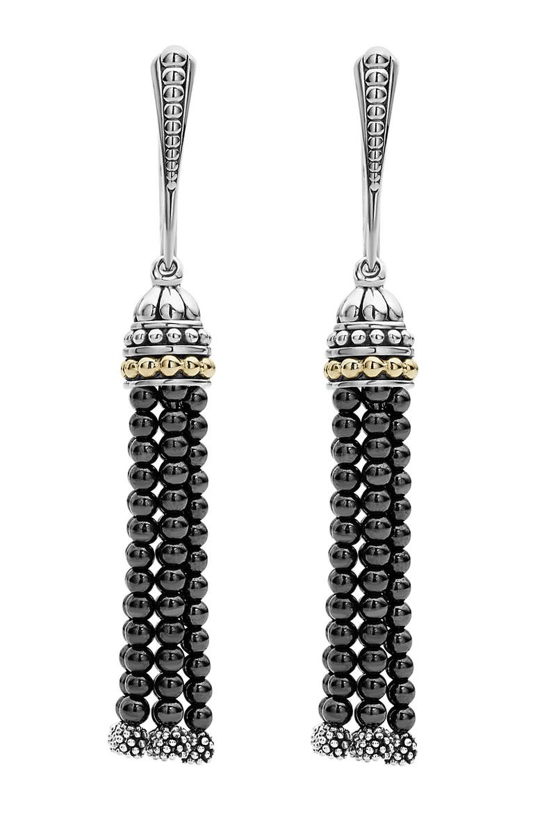 Caviar Icon Tassel Drop Earrings, Main, color, HEMATITE/ SILVER/ GOLD
