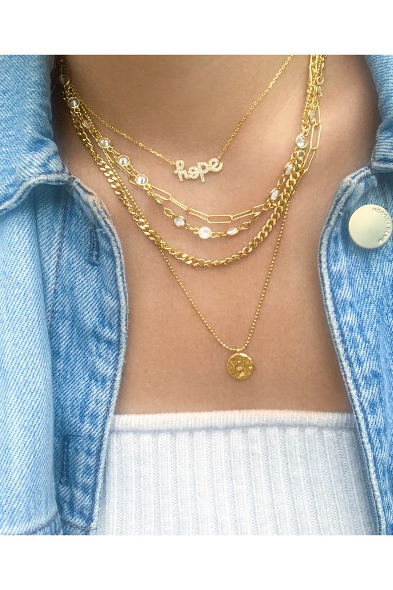 14K Yellow Gold Plated Layered Pebbled Charm Necklace, Alternate, color, YELLOW