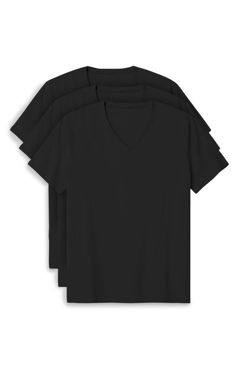 Tommy John 3-Pack Second Skin Modal V-Neck T-Shirts, Main, color, Black