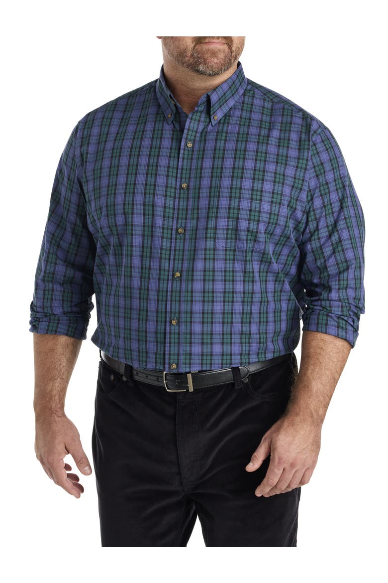Big & Tall Easy-Care Small Plaid Sport Shirt V2, Main, color, BLUE GREEN