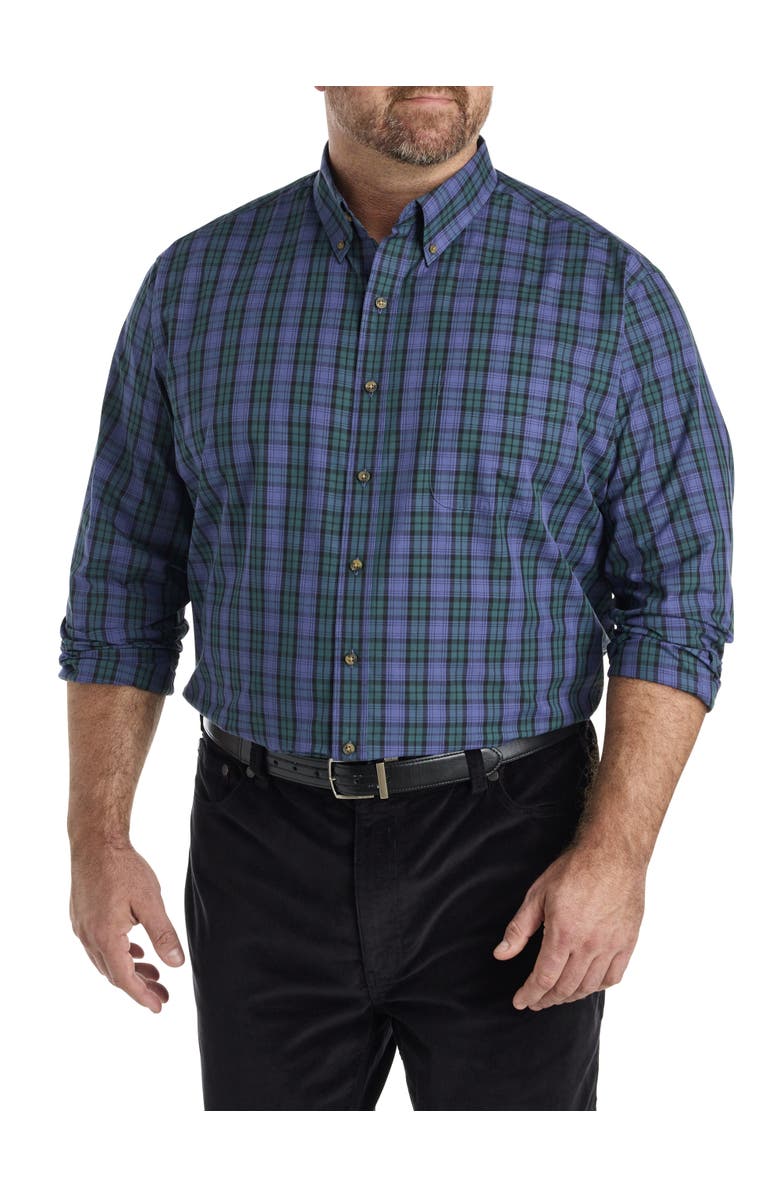 Harbor Bay by DXL Big & Tall Easy-Care Small Plaid Sport Shirt V2, Main, color, Blue Green