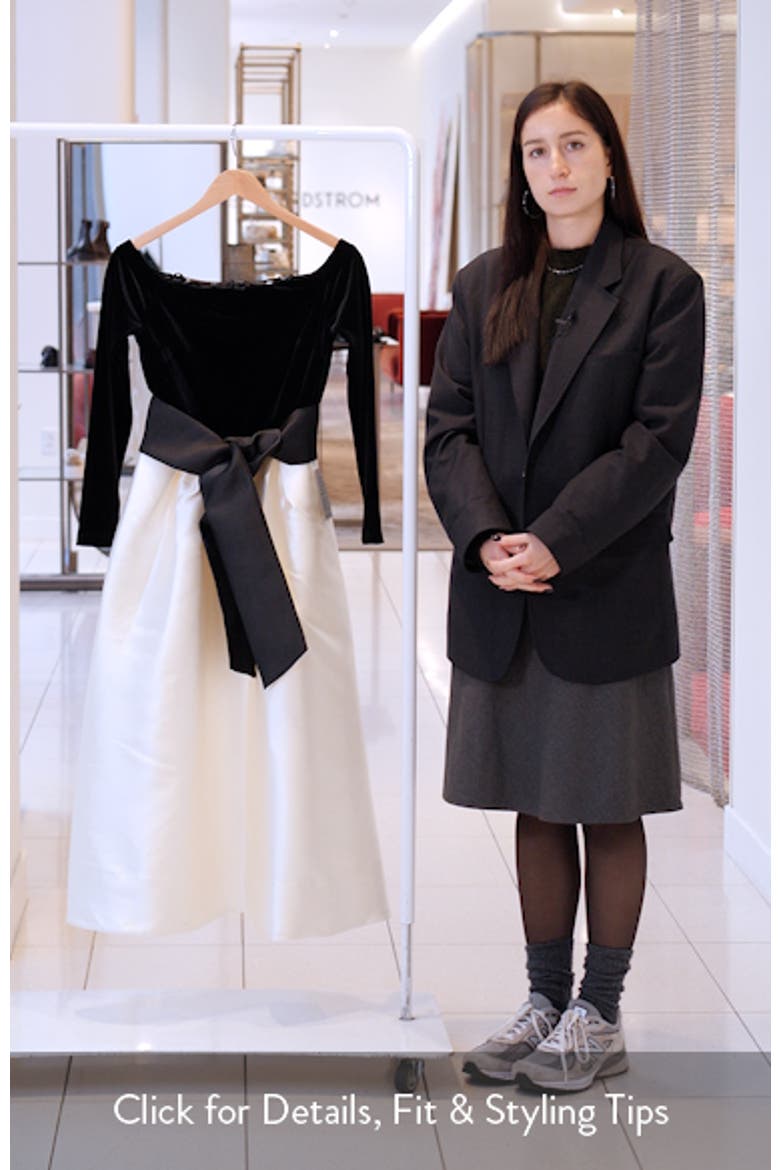 Off the Shoulder Long Sleeve Velvet Cocktail Midi Dress video