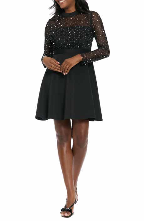 Embellished Long Sleeve Fit & Flare Minidress