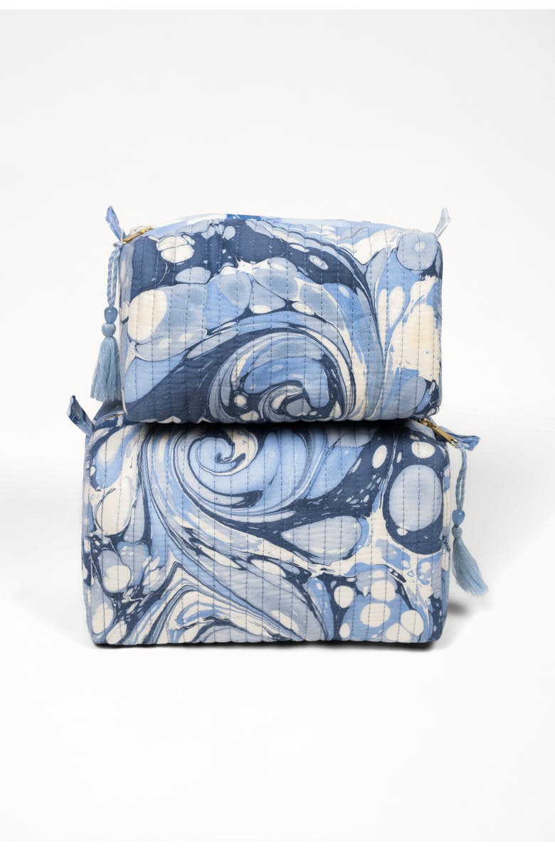 Inner Child Ocean Wave Hand-Marbled Cosmetic Bag - Set of 2, Main, color, Natural