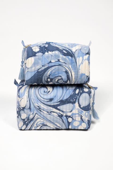 Ocean Wave Hand-Marbled Cosmetic Bag - Set of 2