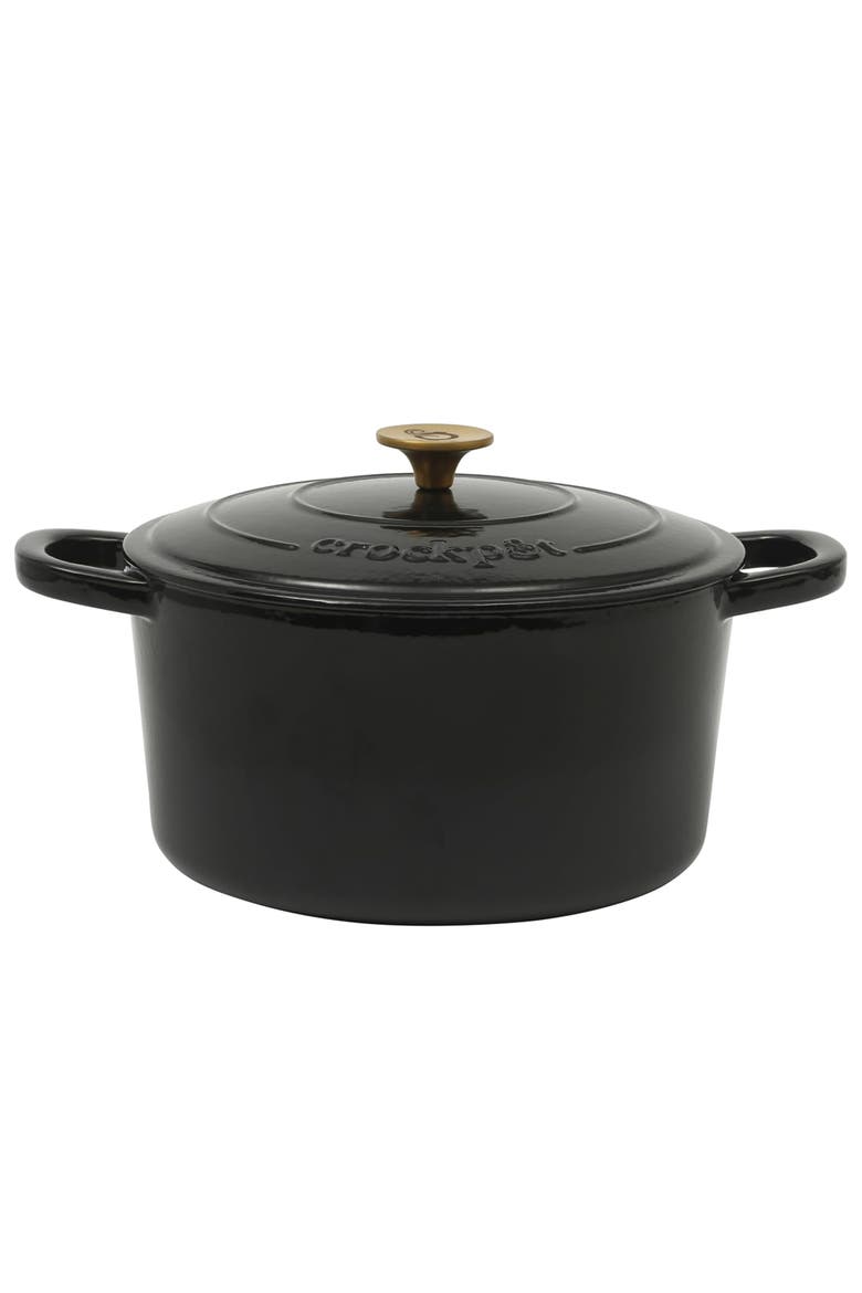 7 Quart Round Enameled Cast Iron Dutch Oven, Main, color, Black