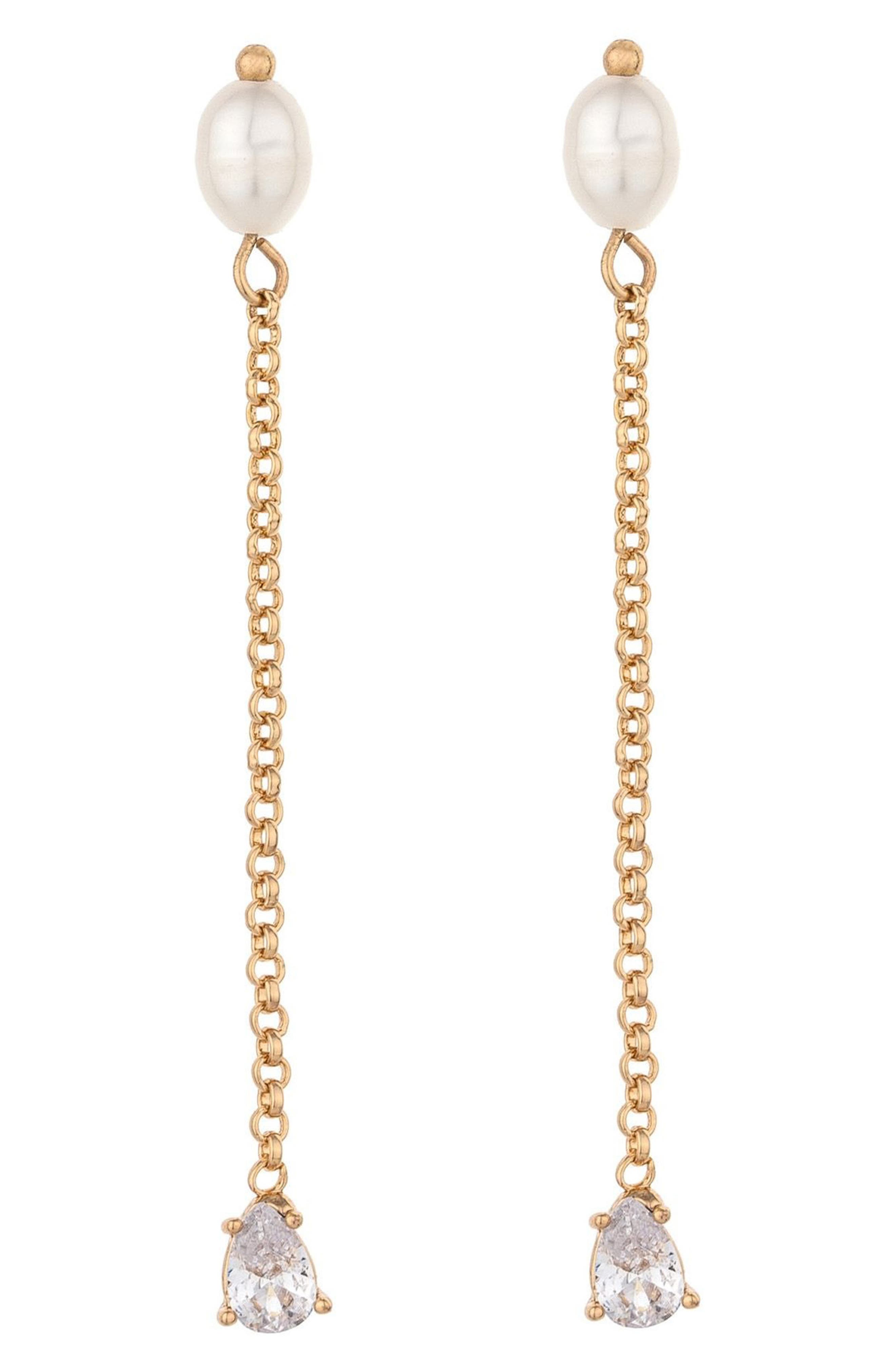 Ettika Delicate Faux Pearl & Crystal Drop Earrings