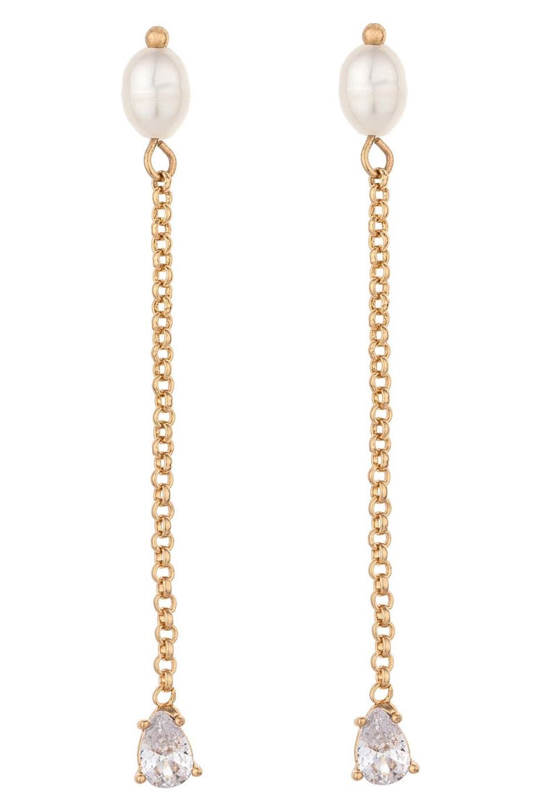 Delicate Faux Pearl & Crystal Drop Earrings, Main, color, GOLD