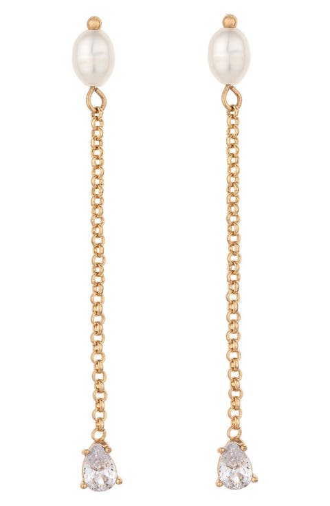 Delicate Faux Pearl & Crystal Drop Earrings