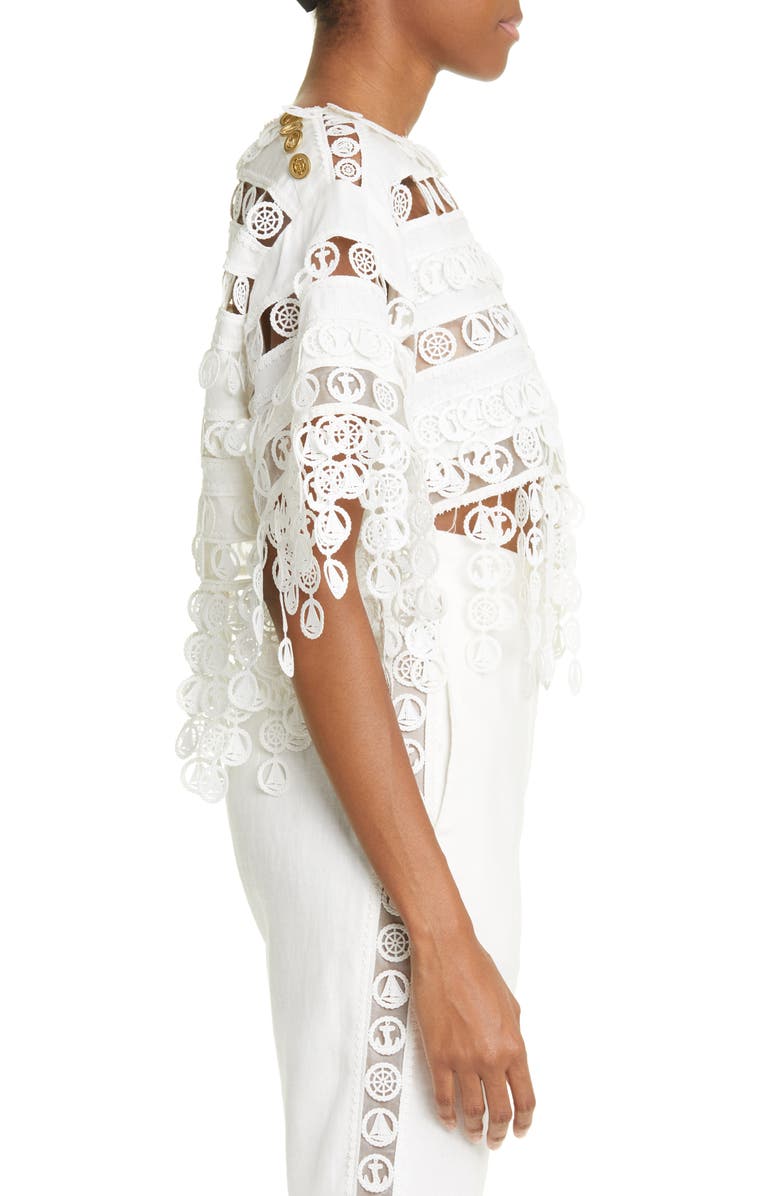 Zimmermann High Tide Nautical Crop Cutout Linen Blouse, Alternate, color,