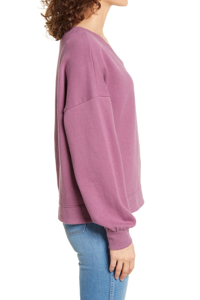 Hemp & Organic Cotton Blend V-Neck Sweatshirt, Alternate, color, WARM VIOLET