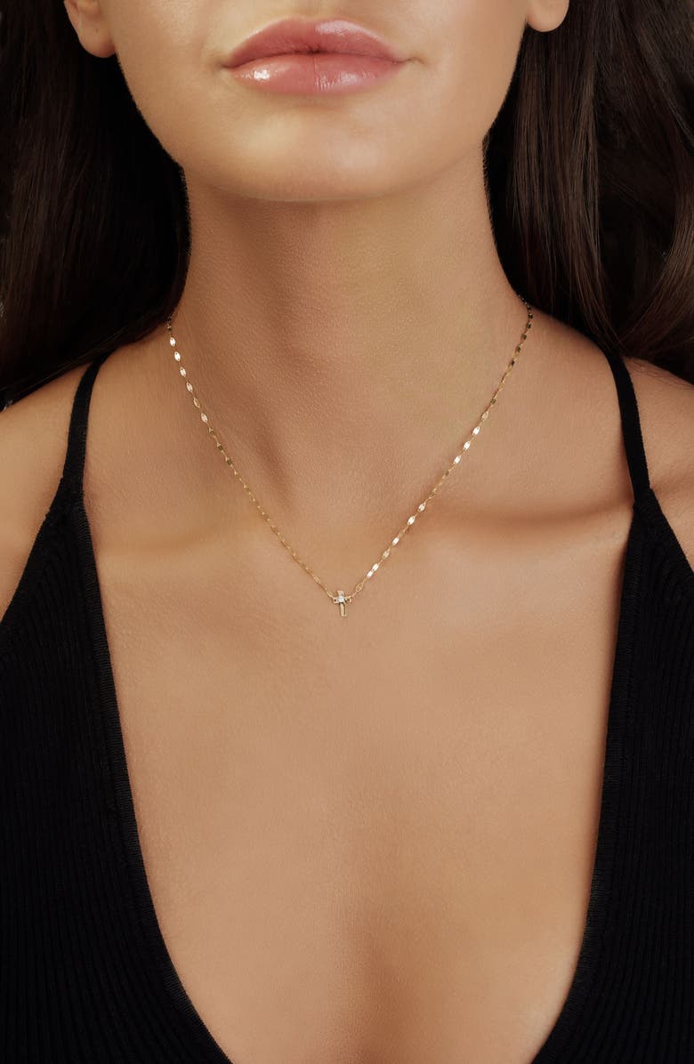 LANA Solo Diamond Mini Cross Pendant Necklace, Alternate, color,