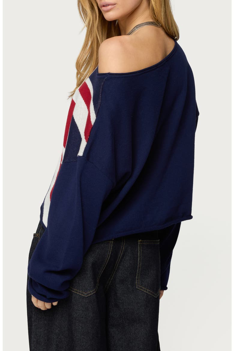 London Babe Off the Shoulder Cotton Graphic Sweater, Alternate, color, NAVY