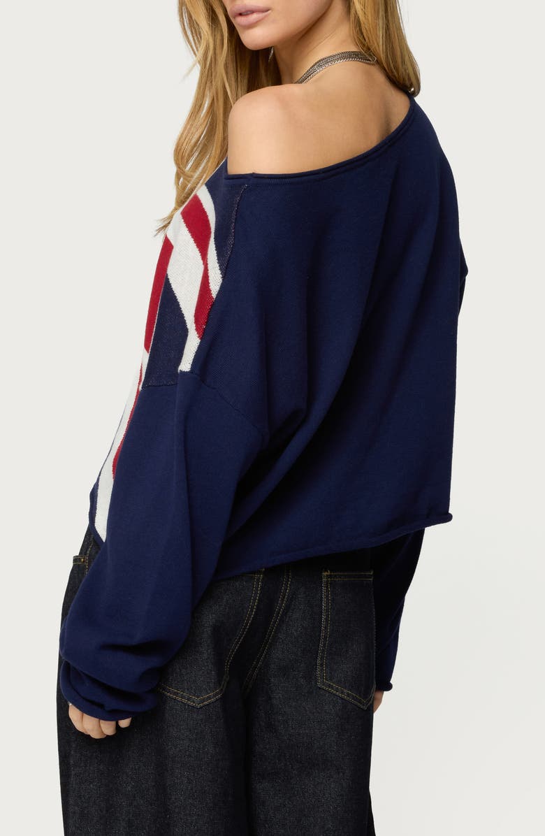 EDIKTED London Babe Off the Shoulder Cotton Graphic Sweater, Alternate, color, 