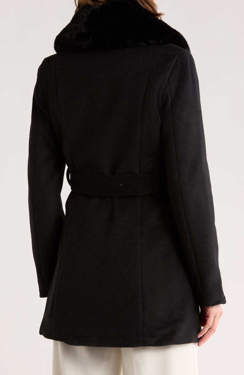 La Fiorentina Belted Faux Fur Collar Coat, Alternate, color, Black