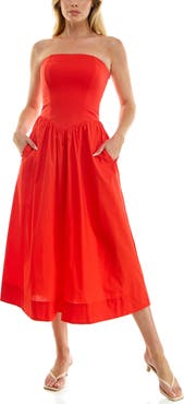Socialite Mixed Media Strapless Midi Dress