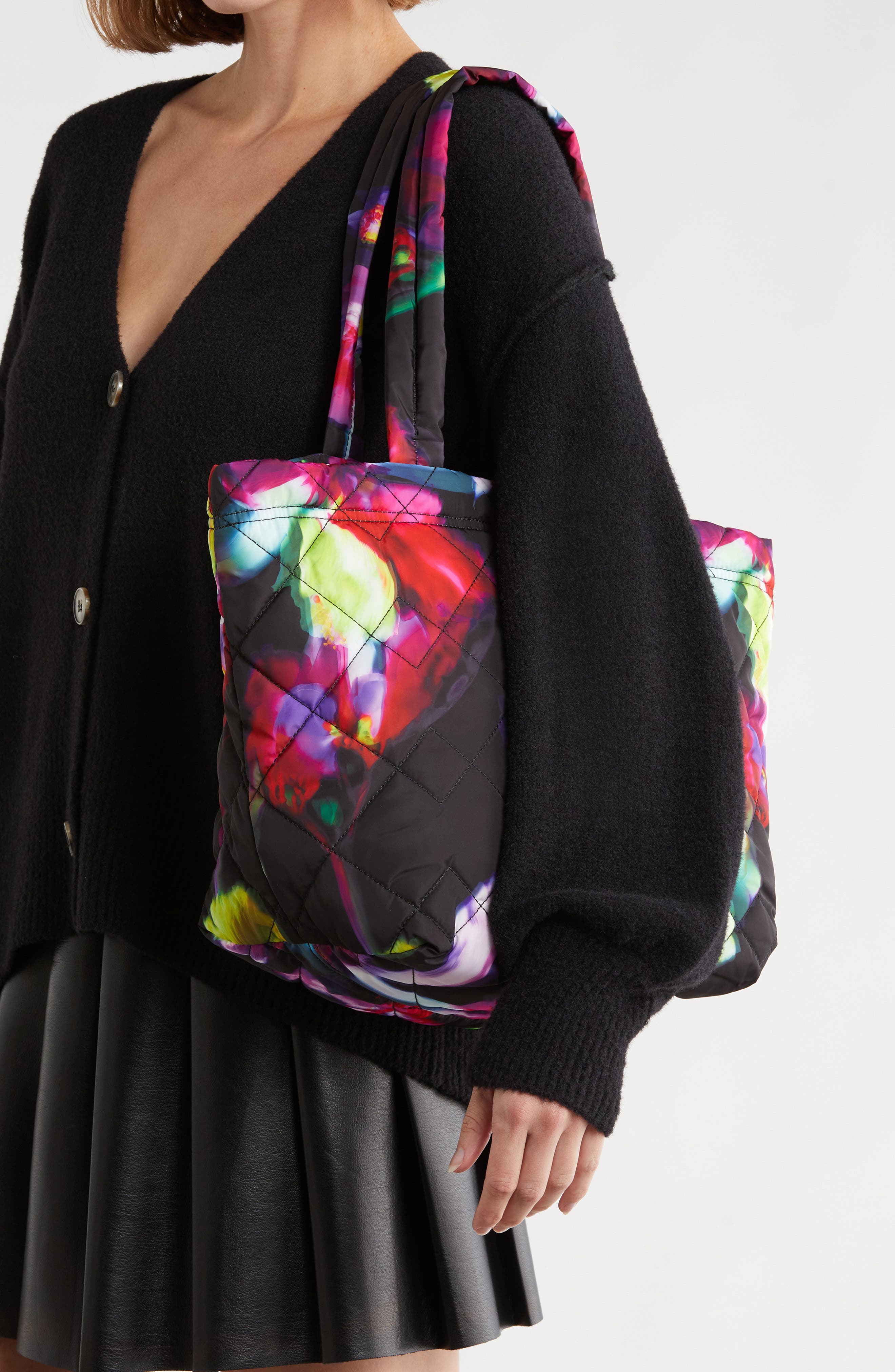 Marc Jacobs Medium Floral Print Quilted Nylon Tote, Alternate, color, 