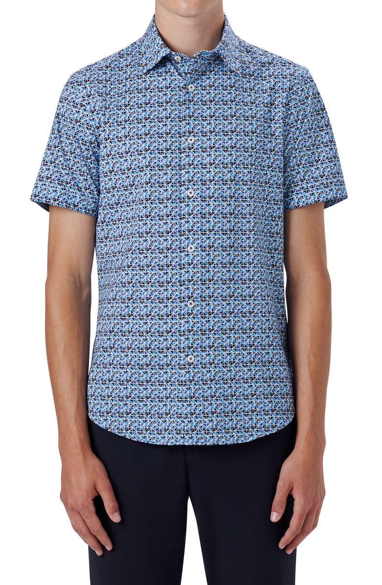 Bugatchi OoohCotton<sup
®</sup
 Button-Up Short Sleeve Shirt, Main, color, 