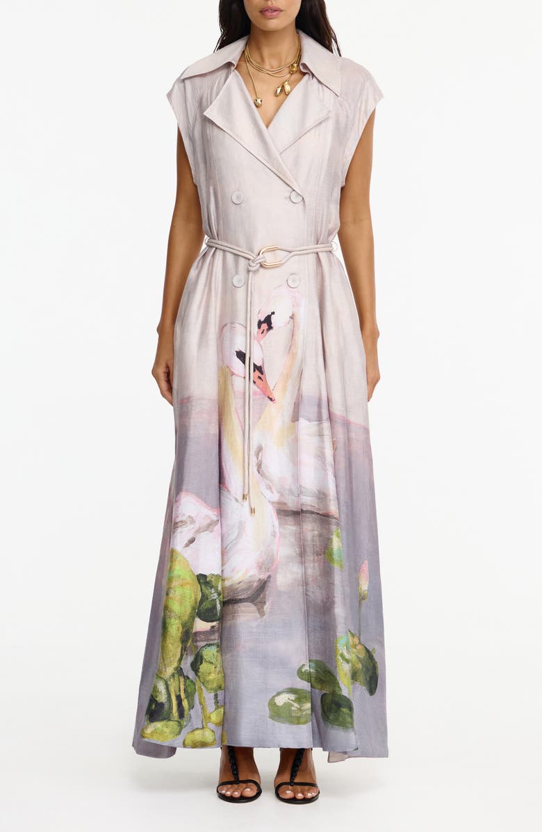 Acler Evandale Swan Maxi Coatdress, Main, color, Swan Song