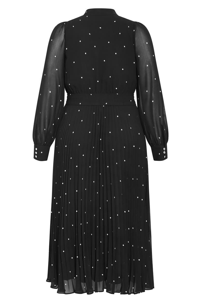 Marily Spot Tie Neck Long Sleeve Maxi Dress, Alternate, color, BLACK/ IVORY SPOT
