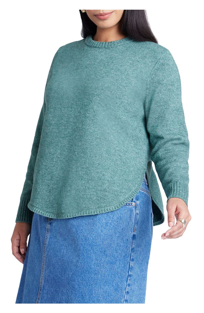 ELOQUII Scoop Hem Sweater, Main, color, Pacific Green