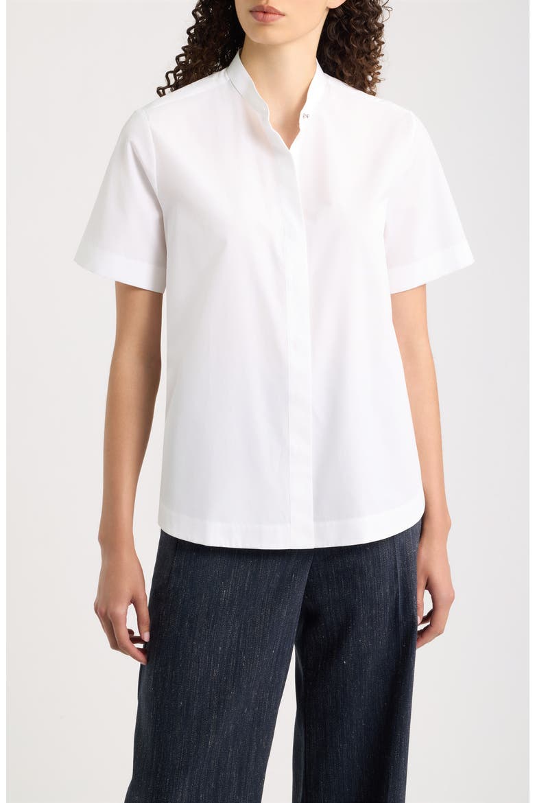 Boceta Band Collar Short Sleeve Cotton Shirt, Main, color, BRIGHT WHITE