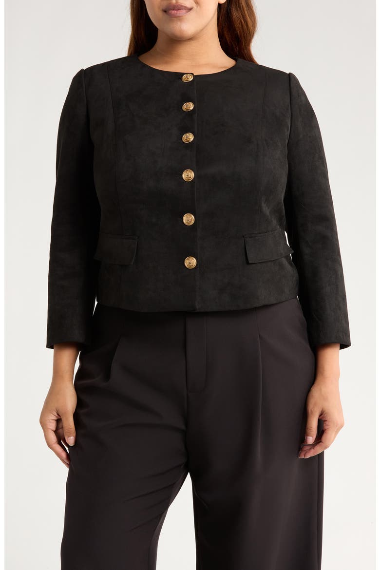 Faux Suede Jacket, Main, color, BLACK