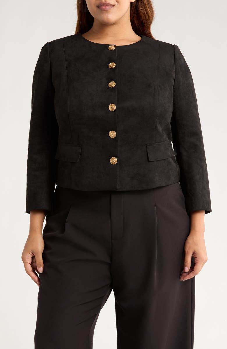 Gemma + Jane Faux Suede Jacket, Main, color, Black
