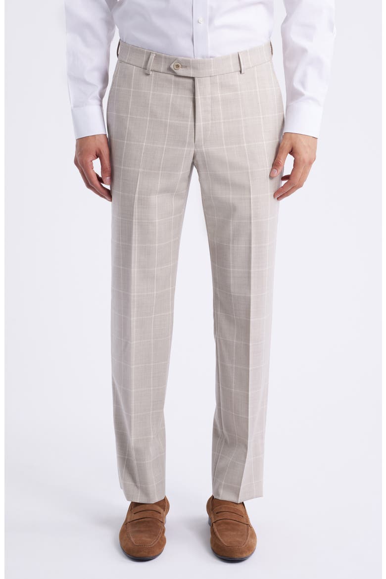 Windowpane Check Wool Dress Pants, Main, color, SAND