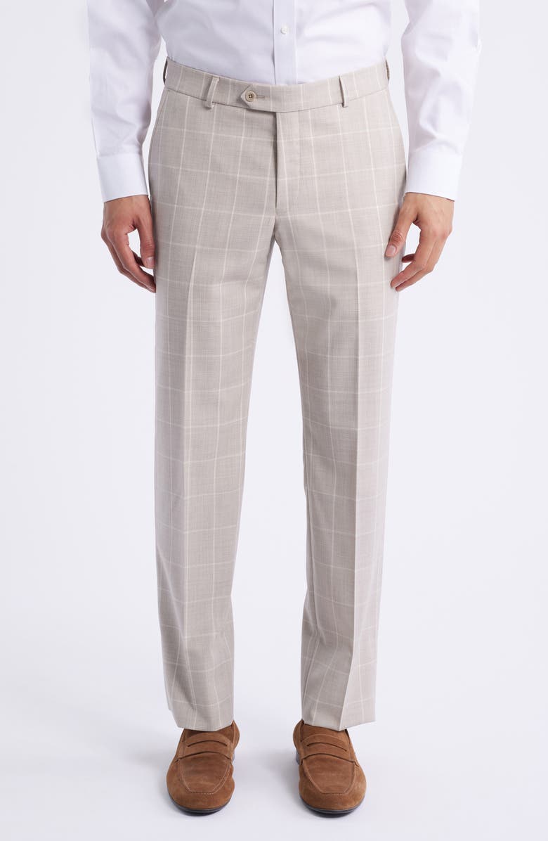 Berle Windowpane Check Wool Dress Pants, Main, color, Sand
