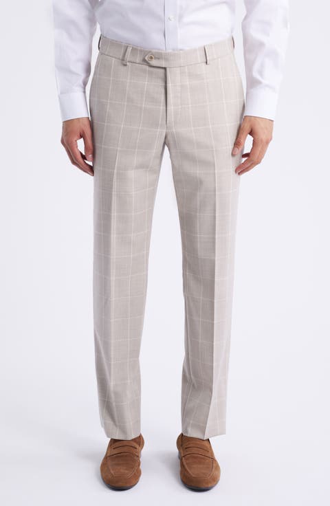 Windowpane Check Wool Dress Pants