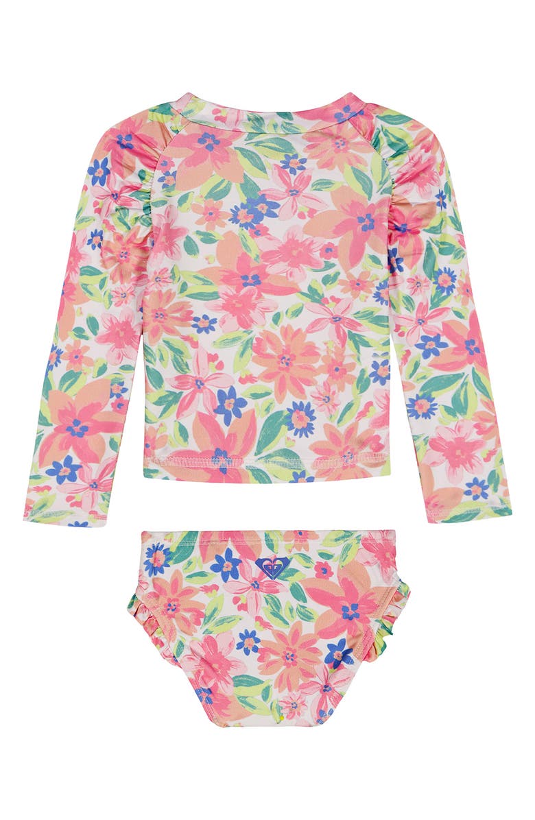 Roxy Kids' Floral Long Sleeve Rashguard Top & Bikini Bottoms Set, Alternate, color, 