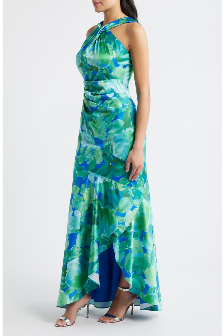 Twist Neck Satin Maxi Dress, Alternate, color, TURQUOISE GREEN