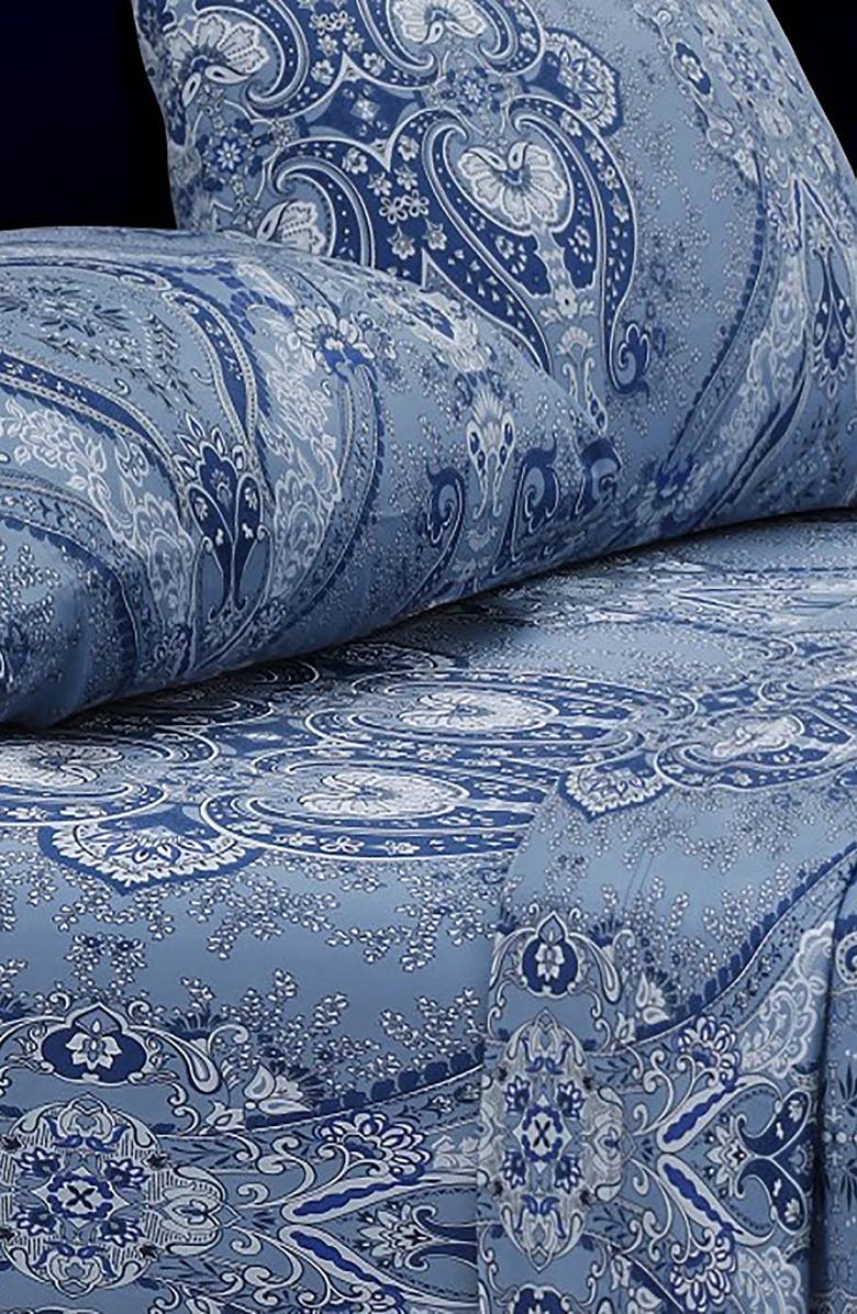 AZORES HOME Atlantis Floral Print Cotton Sheet Set, Alternate, color, Blue