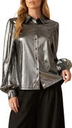 FLYING TOMATO Foil Coated Button-Up Shirt