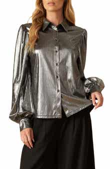 FLYING TOMATO Foil Coated Button-Up Shirt
