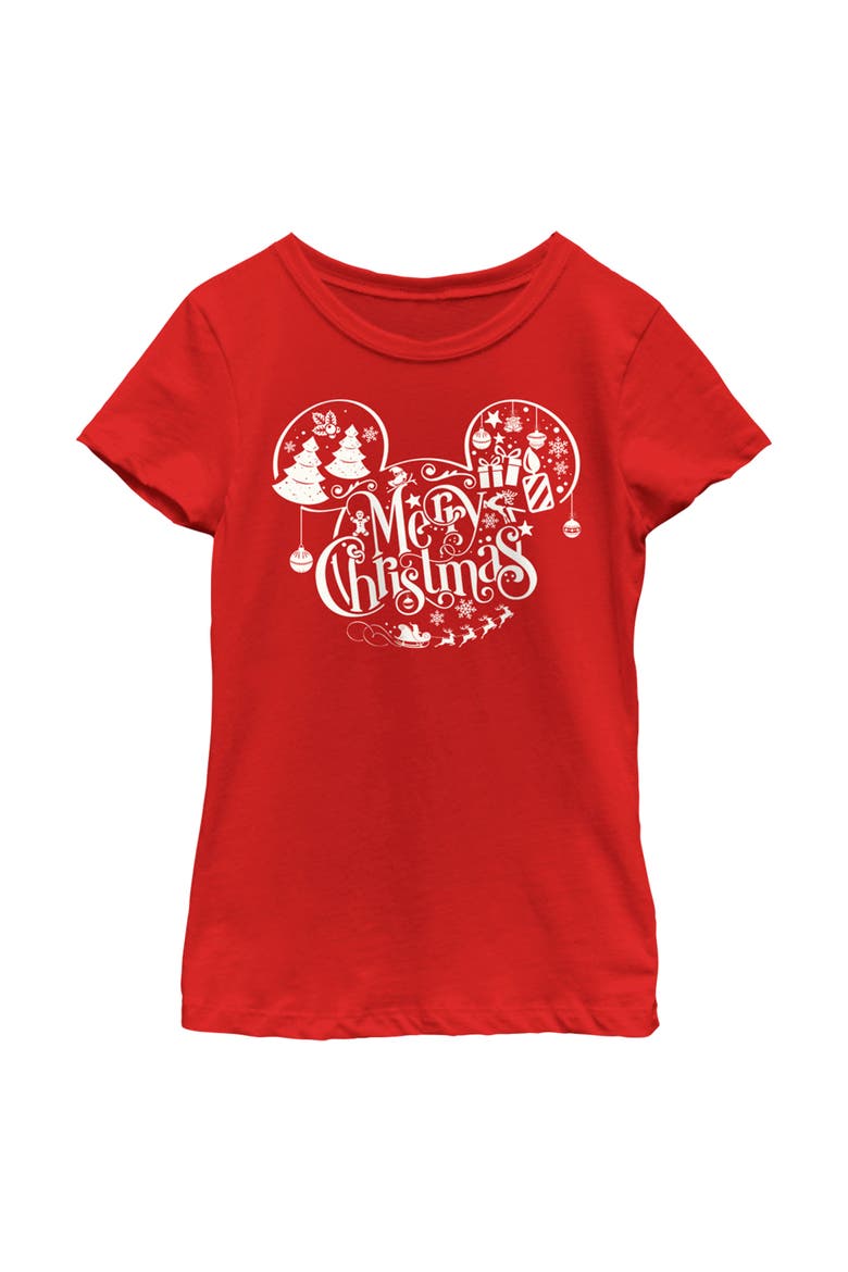 Girl's Mickey & Friends Mickey and Friends Mousey Christmas Graphic Tee, Main, color, Red