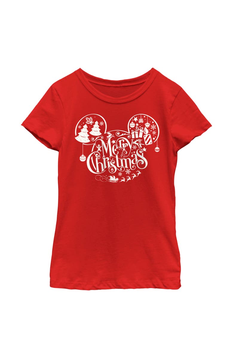 Mickey & Friends Girl's Mickey & Friends Mickey and Friends Mousey Christmas  Graphic T-Shirt, Main, color, Red