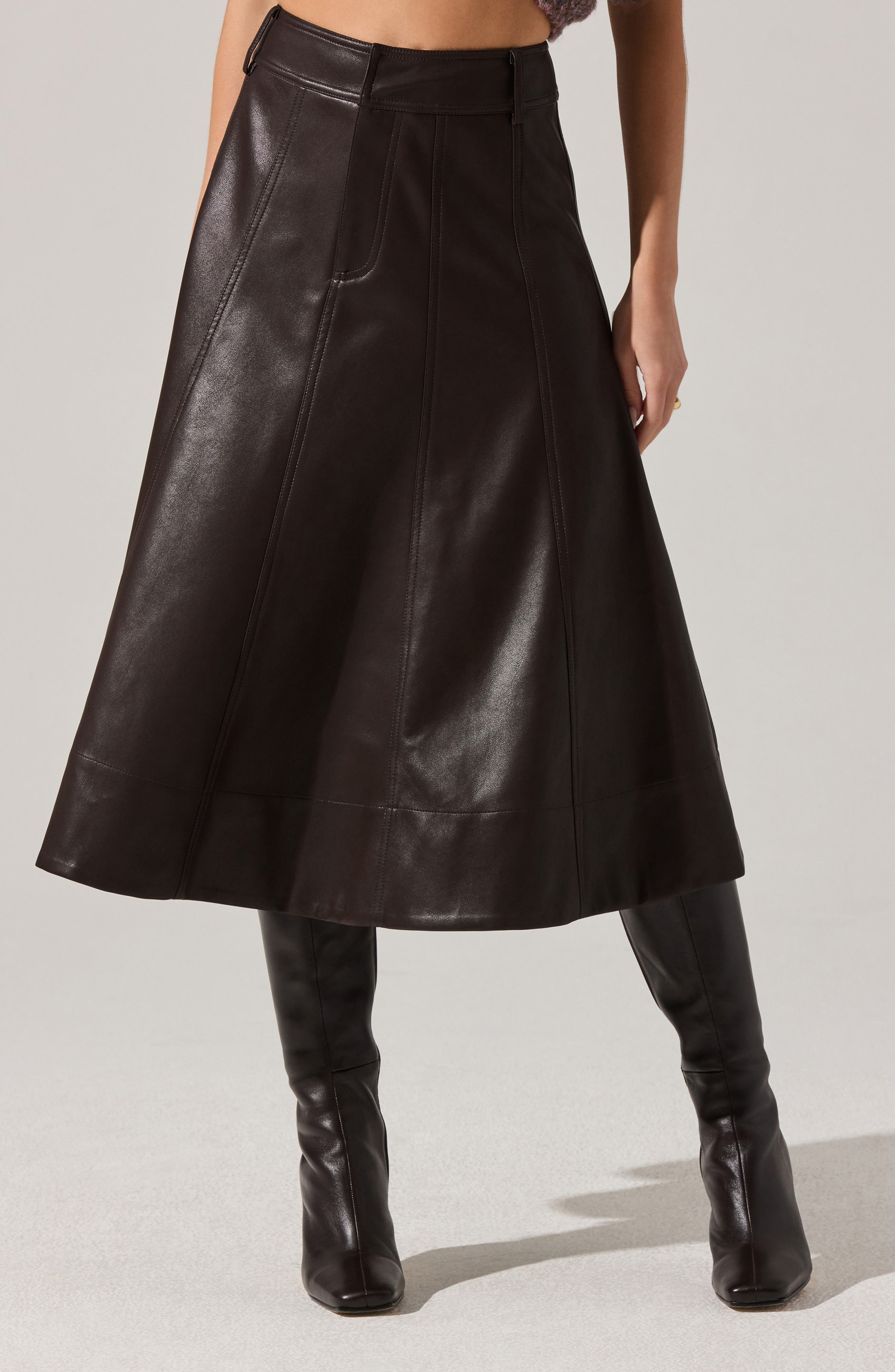 ASTR the Label Zhuri Faux Leather A-Line Midi Skirt
