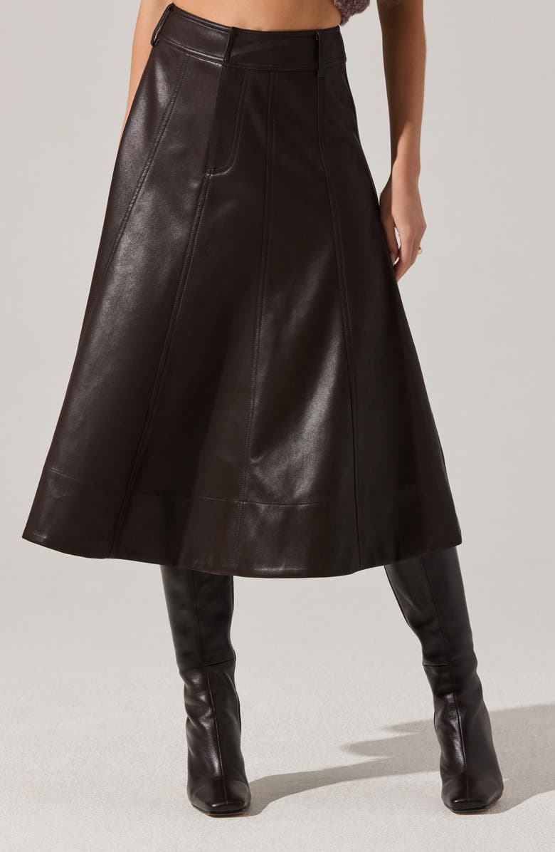 ASTR the Label Zhuri Faux Leather A-Line Midi Skirt, Main, color, Dark Brown