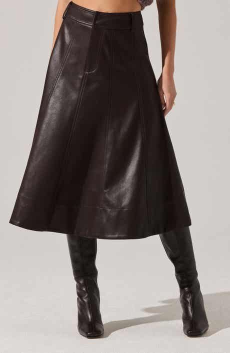 ASTR the Label Zhuri Faux Leather A-Line Midi Skirt