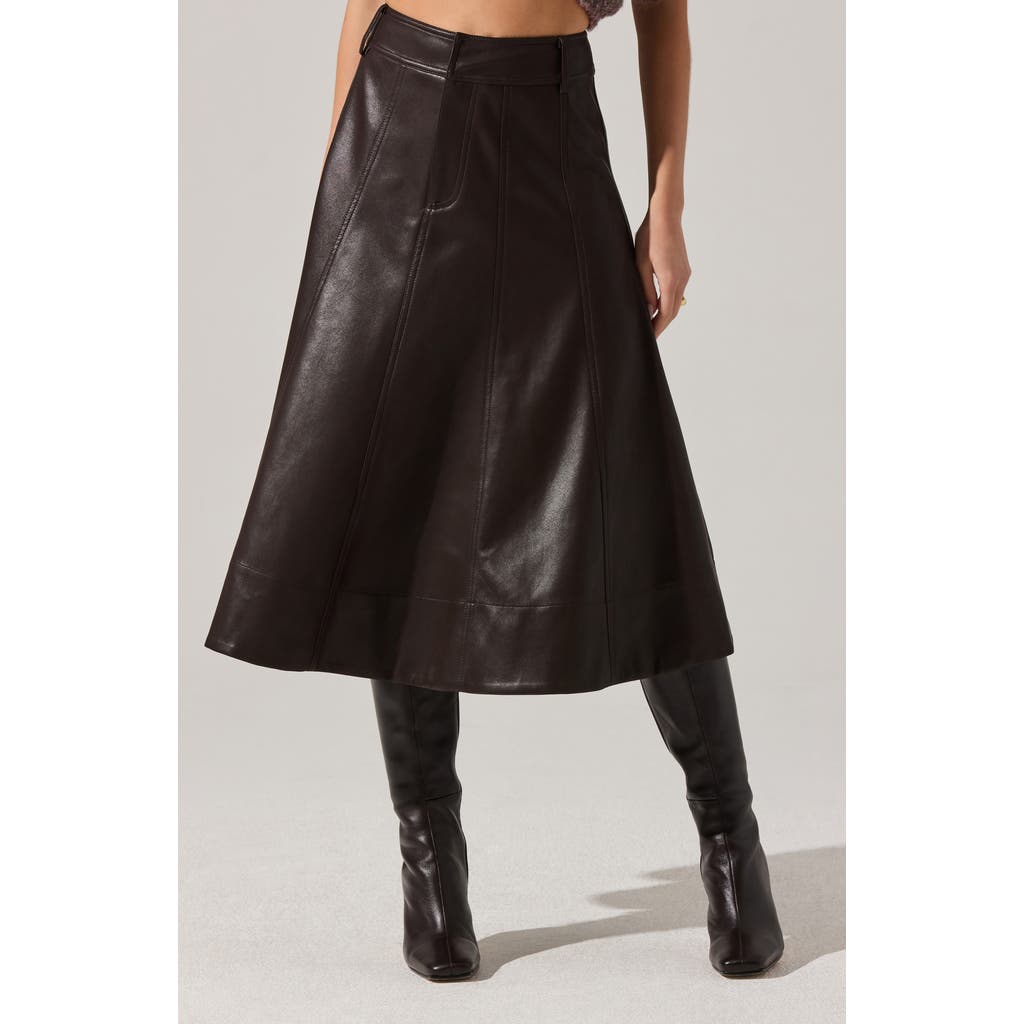 Astr The Label Zhuri Faux Leather A-line Midi Skirt In Brown