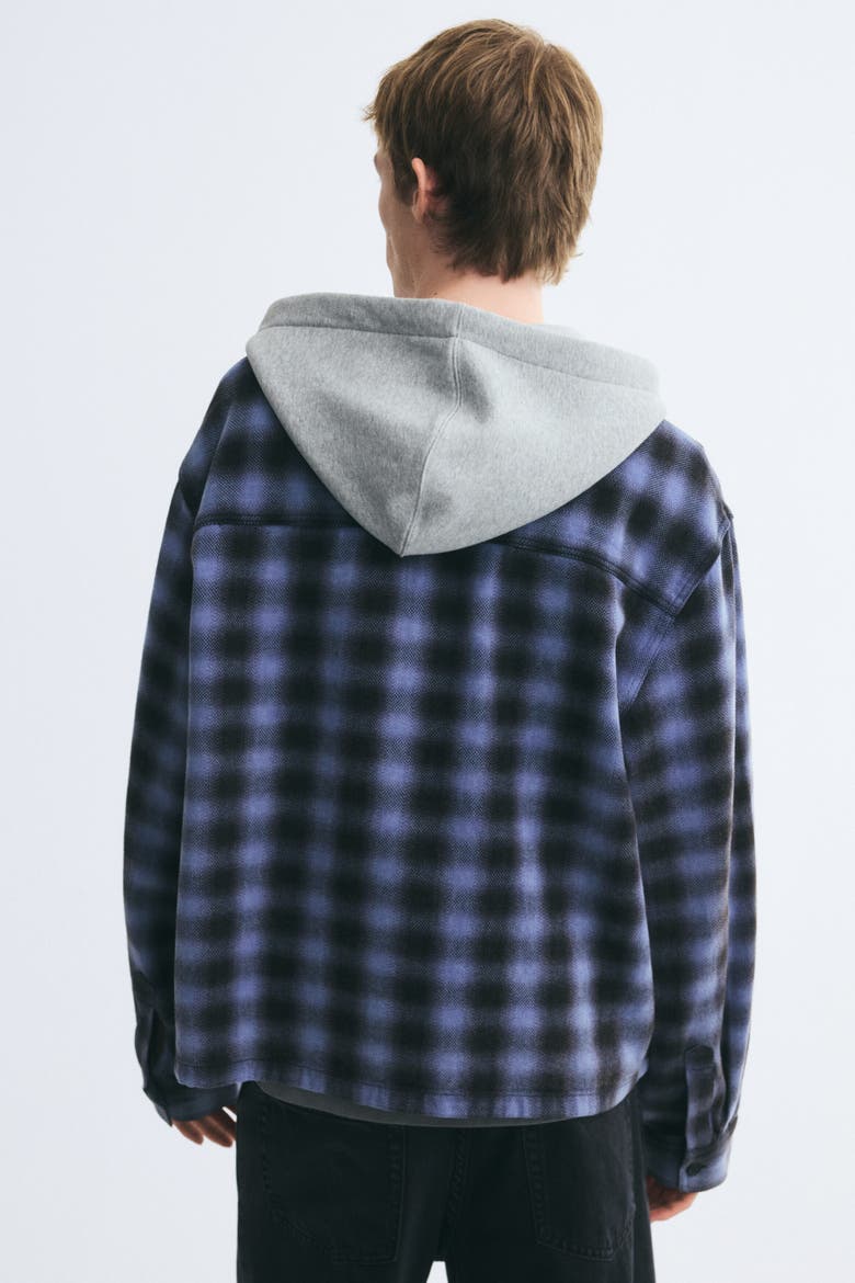 Hooded Overshirt, Alternate, color, Dark blue/plaid