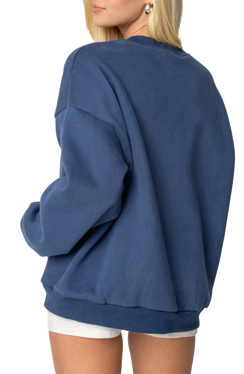 EDIKTED Manchester Embroidered Oversize Graphic Sweatshirt, Alternate, color, Navy